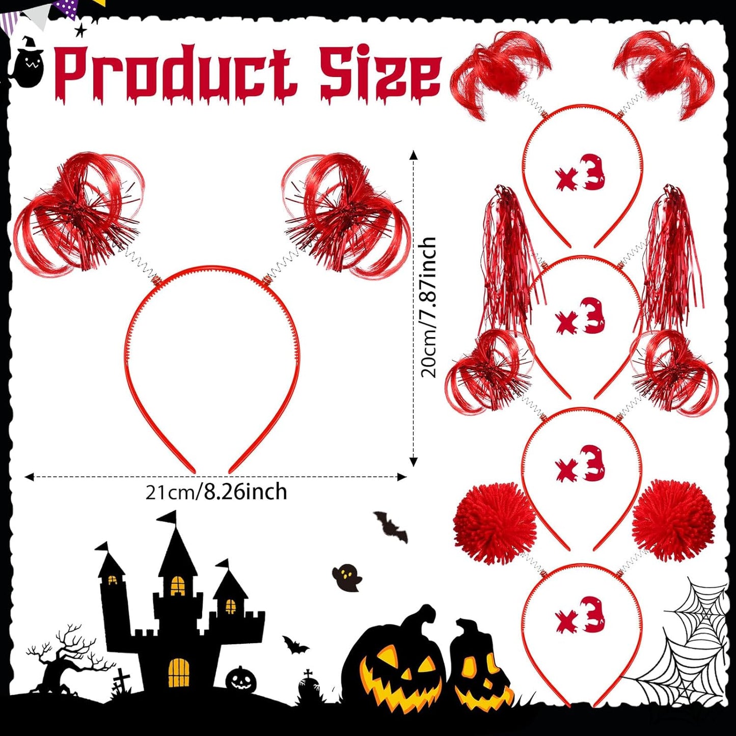 Censen 12 Pcs Halloween Pom Pom Party Headbands Tinsel Ponytails Spirit Head Bopper Headwear for Christmas Birthday Holiday