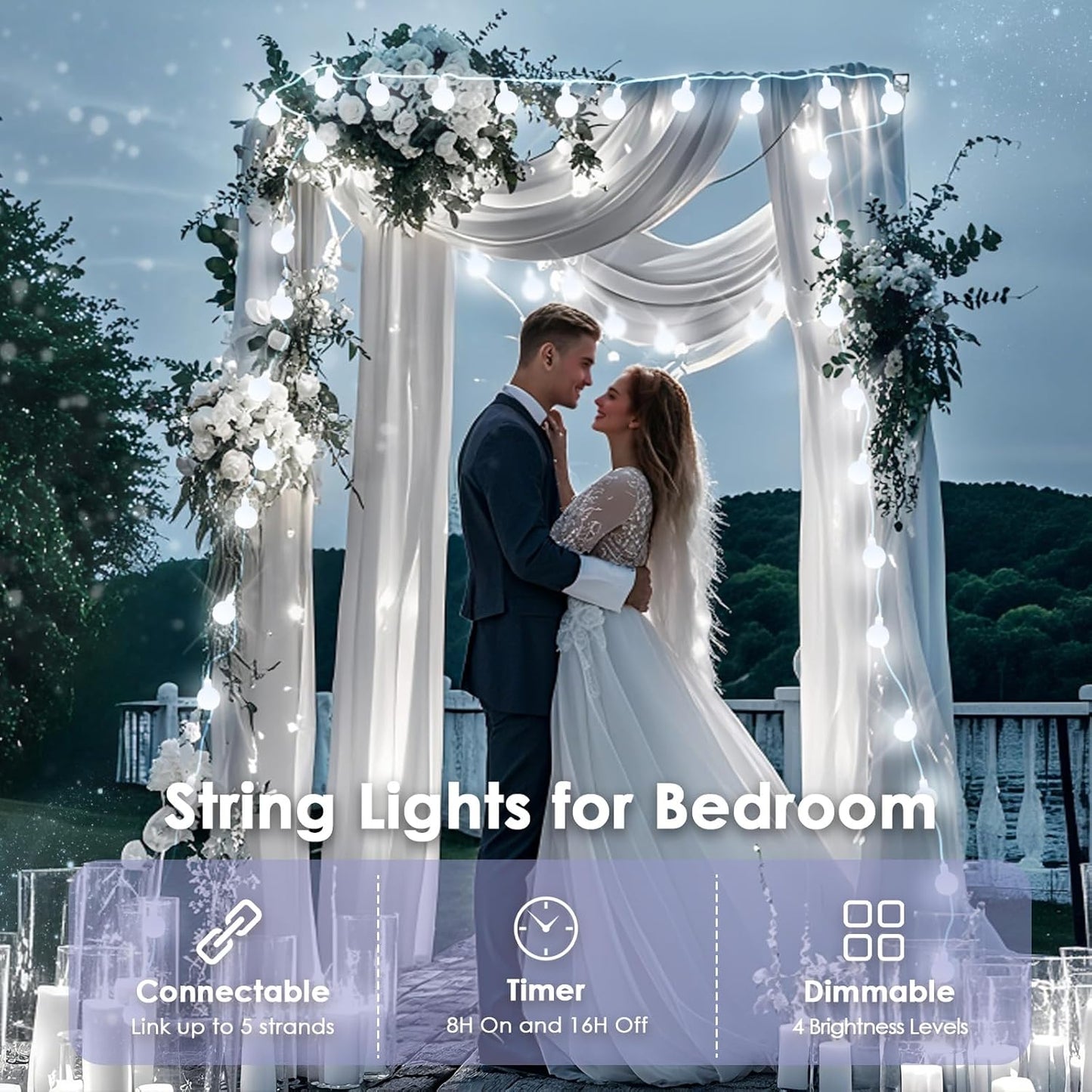 100LED Connectable String Lights Indoor Outdoor for Bedroom, 43ft White Fairy Lights with Remote & Timer, Plug in 8 Modes Waterproof Globe Hanging Twinkle Light for Room Classroom Wedding Decor