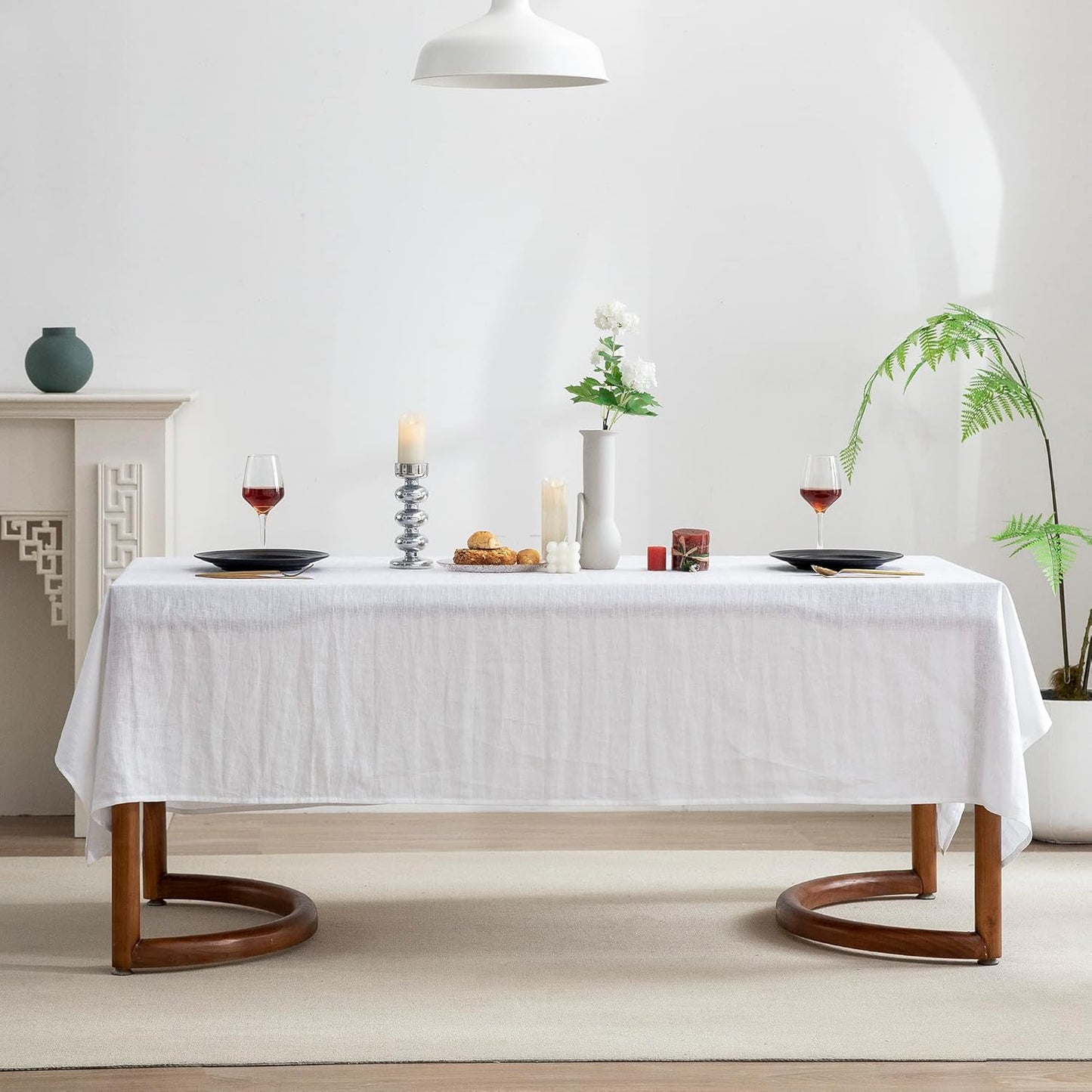 EVERLY 100% Pure Linen Rectangle Tablecloths 60x144Inches for Dining, Buffet Parties, Picnic,Events, Weddings and Restaurants, Decorative Halloween, Thanksgiving Machine Washable Tablecloths-White