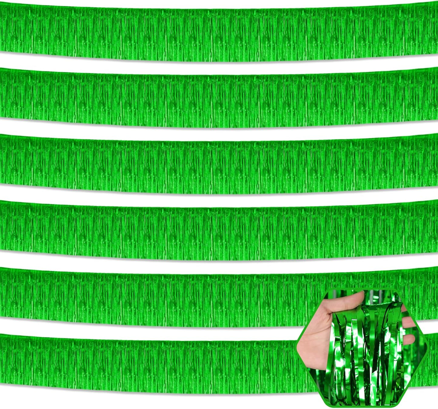 6 Pack 10 Feet Green Foil Fringe Garland Metallic Tinsel Streamers Banner Wall Hanging Curtain Backdrop for Parade Floats, Birthday, Graduate, Mother's Day, Wedding Party Decoration