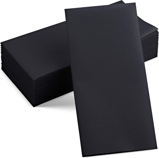 50-Pack Disposable Linen-Feel Black Napkins, 12" x 17" Cloth-Like Paper Dinner Napkins For Wedding, Bathroom, Party Or Event,