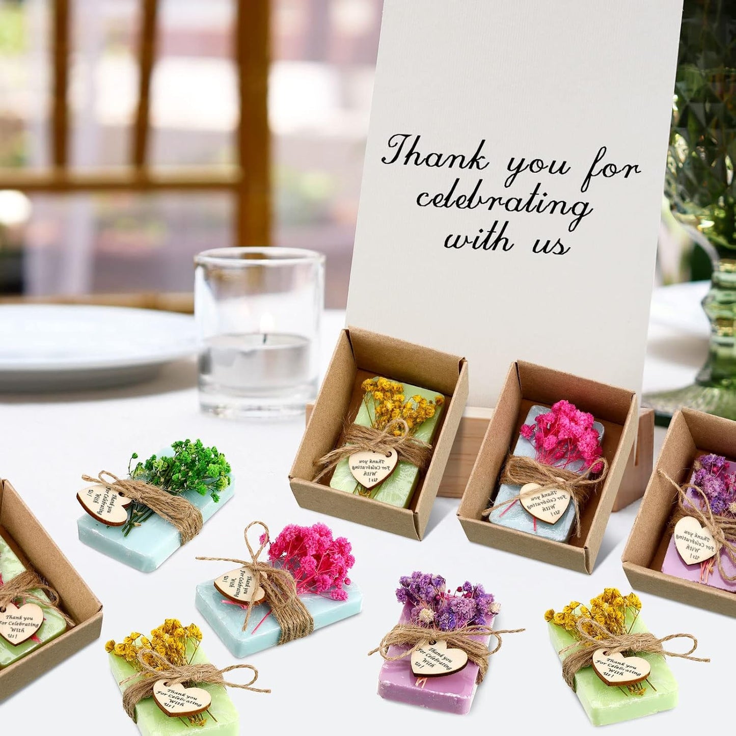 Kigeli Set of 45 Soap Favors DIY Bridal Shower Favors Bulk Wedding Soap Gifts Baby Shower Scented Soap Favors Natural Handmade Soap Bars for Wedding Bridal Shower (Blue, Green, Purple, Rectangle)