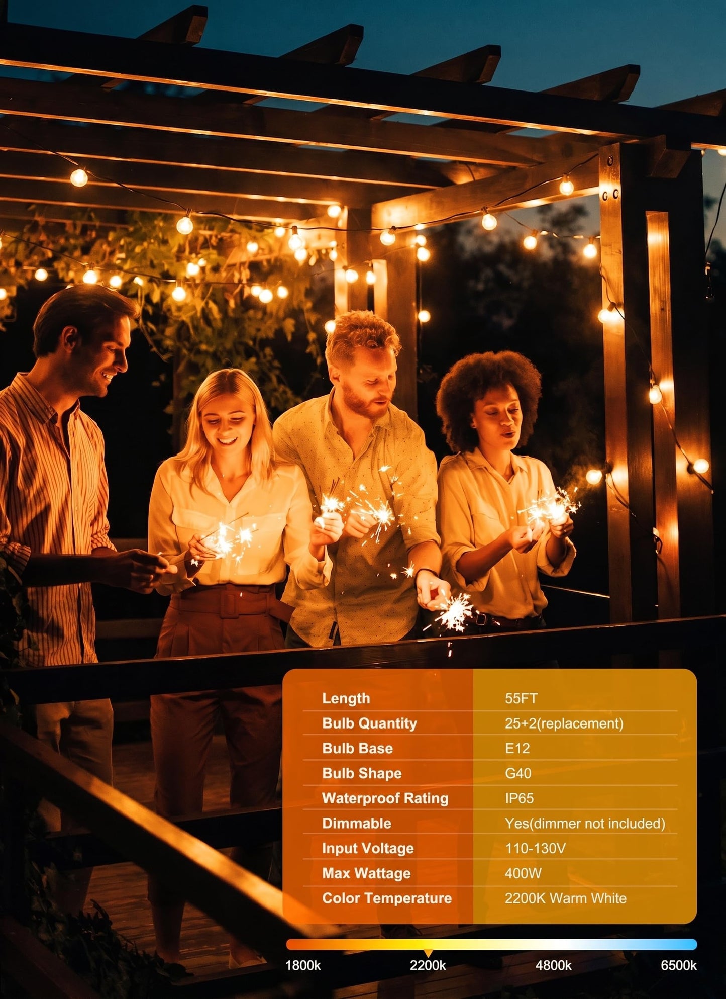 Outdoor String Lights, 55(50+5) FT 25 Bulbs IP65 Waterproof Patio Lights