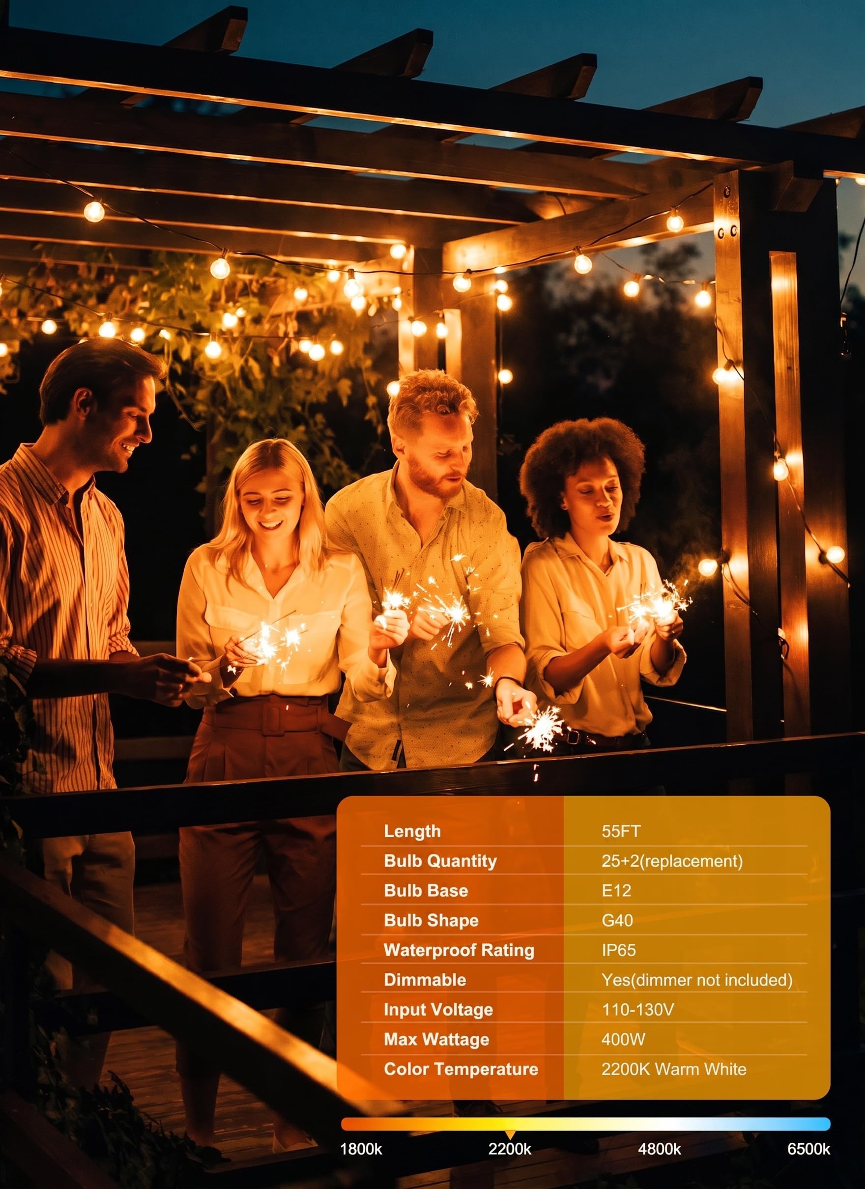 Outdoor String Lights, 55(50+5) FT 25 Bulbs IP65 Waterproof Patio Lights