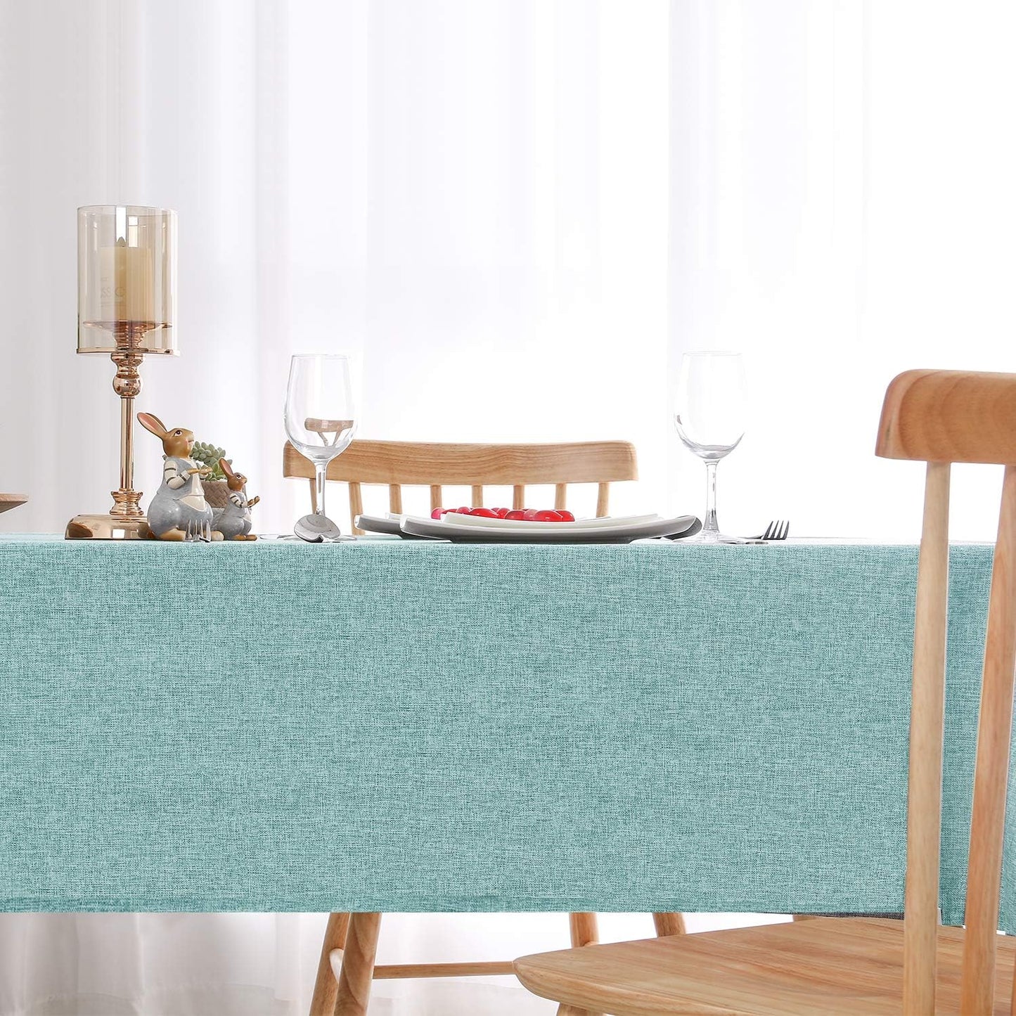 Hiasan Faux Linen Rectangle Tablecloth - Wrinkle and Stain Resistant Washable Table Cloth for Kitchen Dining Room Holiday Table Cover for Party Dinner, Aqua, 54 x 108 Inch