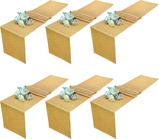 Fitable Sequin Gold Table Runners, Pack of 6-12 x 108 Inch - Sparkle and Glitter Fabric Table Decorations for Event Party, Birthday, Dining