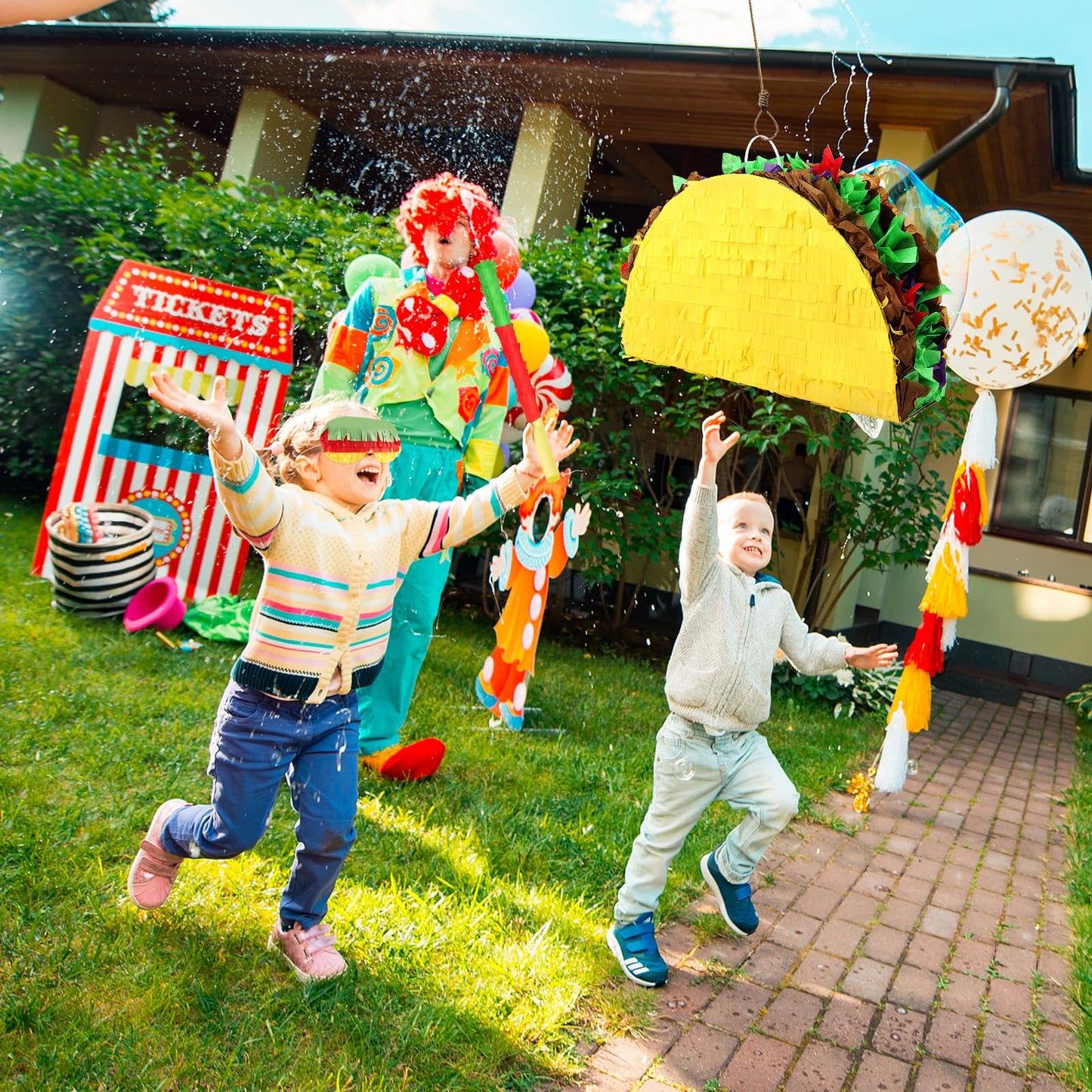 Hooqict Taco Pinata Set Mexican Birthday Party Pinata with Stick & Blindfold for Fiesta Kids Adults