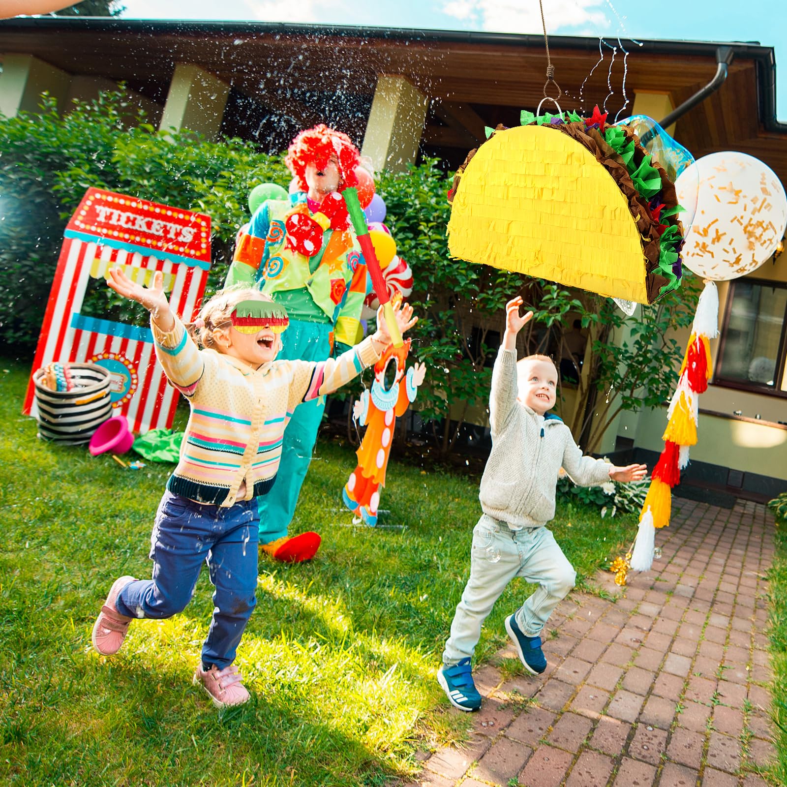 Hooqict Taco Pinata Set Mexican Birthday Party Pinata with Stick & Blindfold for Fiesta Kids Adults