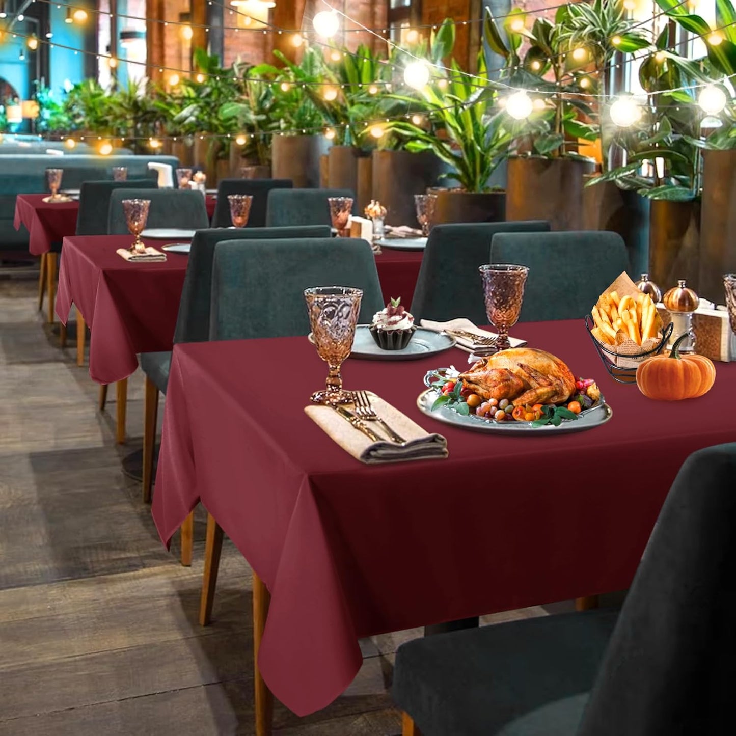 sancua 2 Pack Burgundy Tablecloth 54 x 78 Inch, Rectangle 4 Feet Table Cloth - Stain and Wrinkle Resistant Washable Polyester Table Cover for Dining Tables, Buffet Parties and Camping