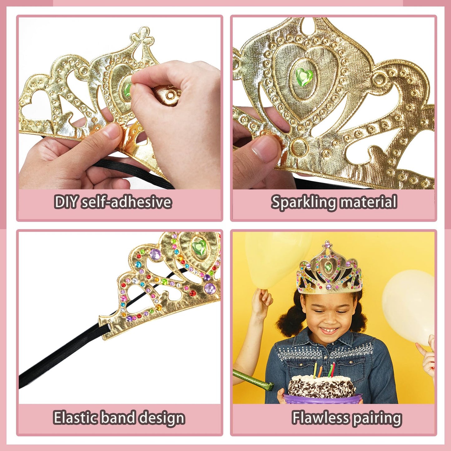 SENONAPO 50 Pcs Foam Crowns Kids Princess Tiaras Crowns Bulk with 2 Styles DIY Diamond Sticker