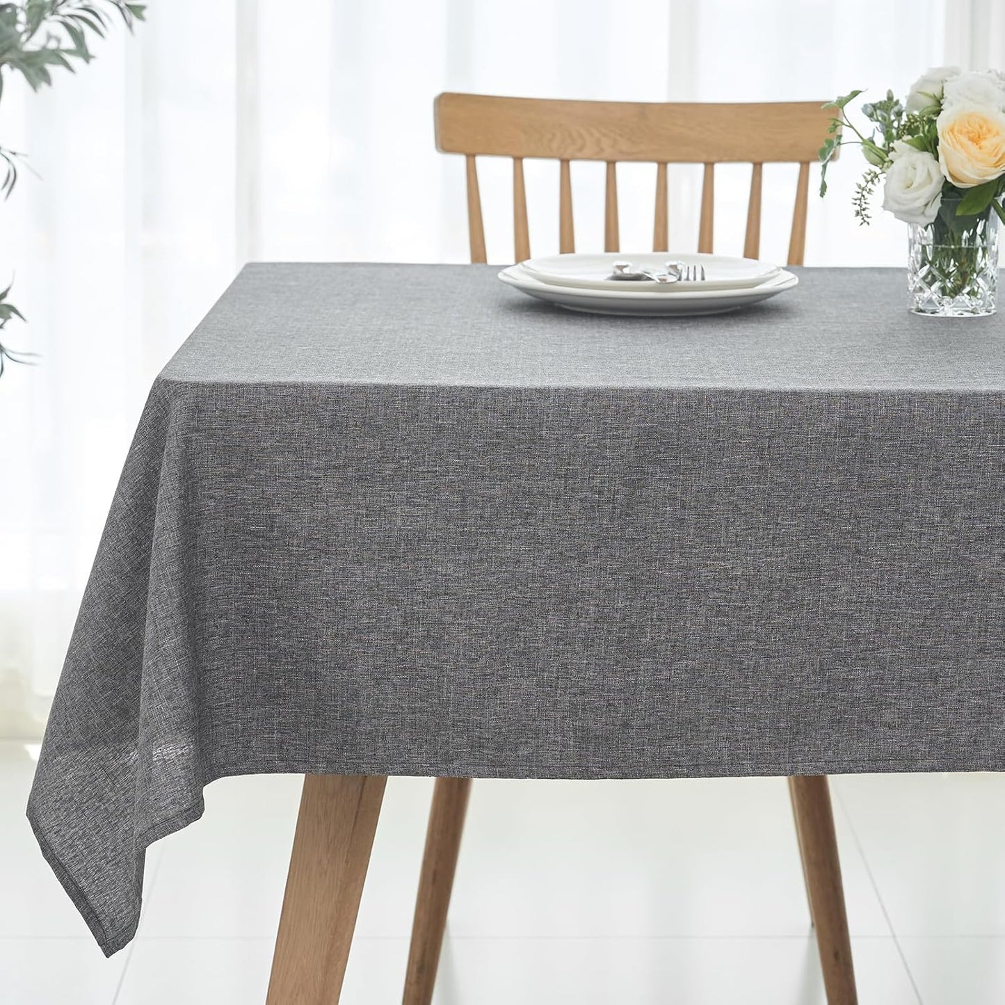 maxmill Rectangle Linen Textured Tablecloth Waterproof Spillproof Wrinkle Free Washable Fabric Table Cloth Kitchen Dining Tabletop Decoration Table Cover for Holiday Party, 52 x 70 Inch, Dark Grey