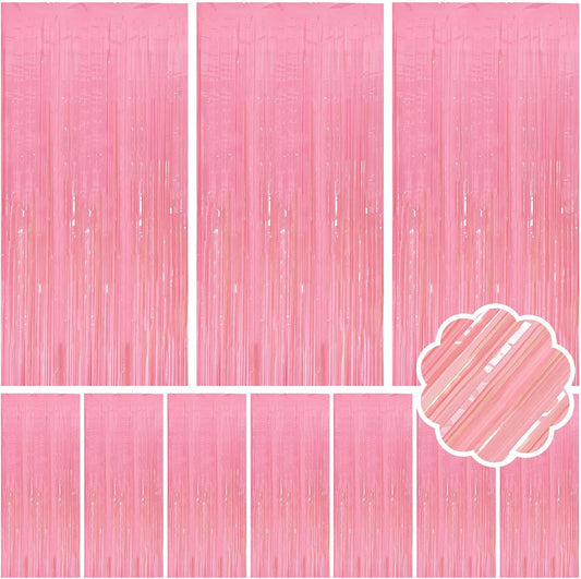 10 Pack Pastel Pink Streamers Party Decorations Party Backdrop Foil Fringe Tinsel Curtain Halloween Baby Shower Valentines Wedding Birthday Decorations for Women