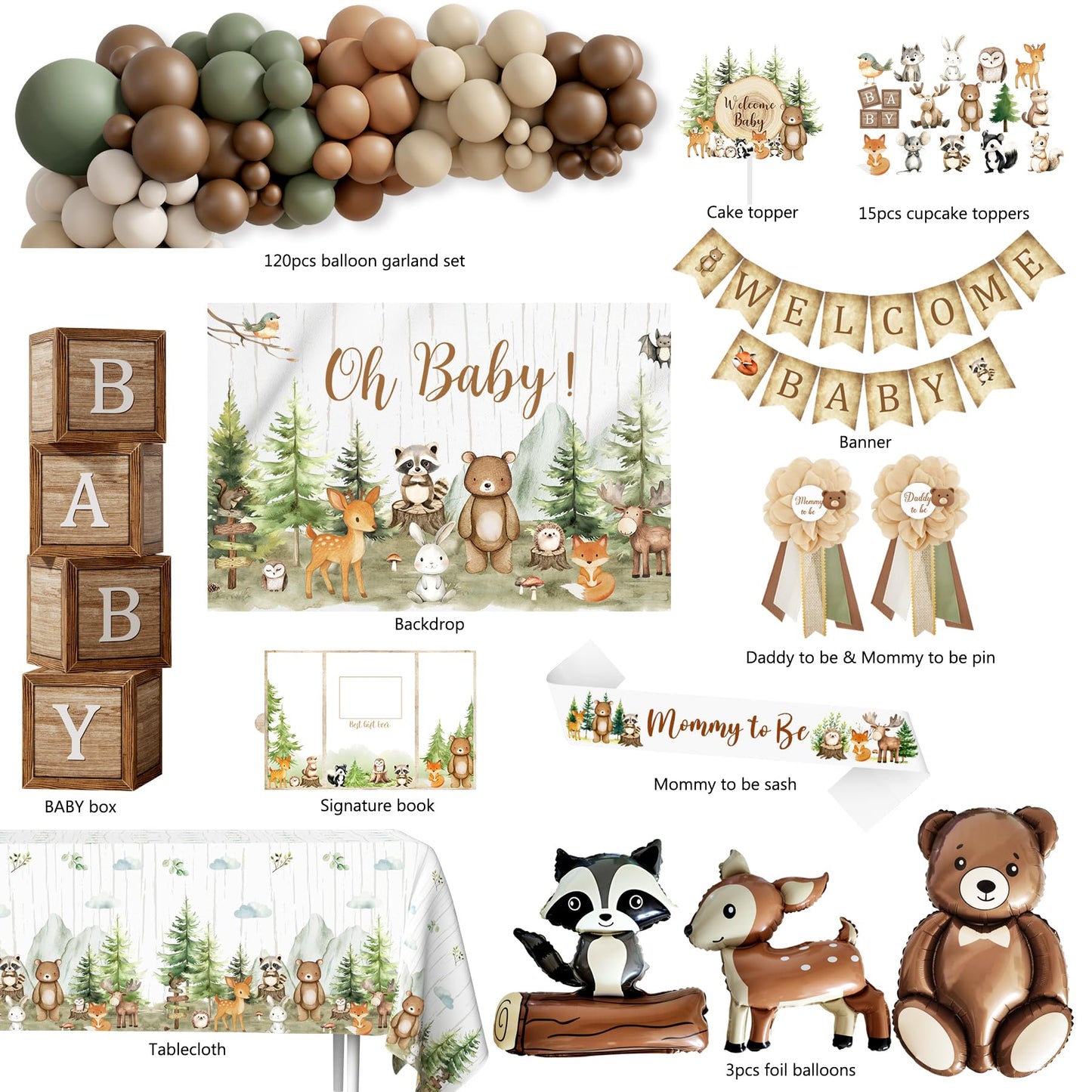 Woodland Animals Baby Shower Decoration Party Supplies, Forest Animal Neutral Gender Reveal Party