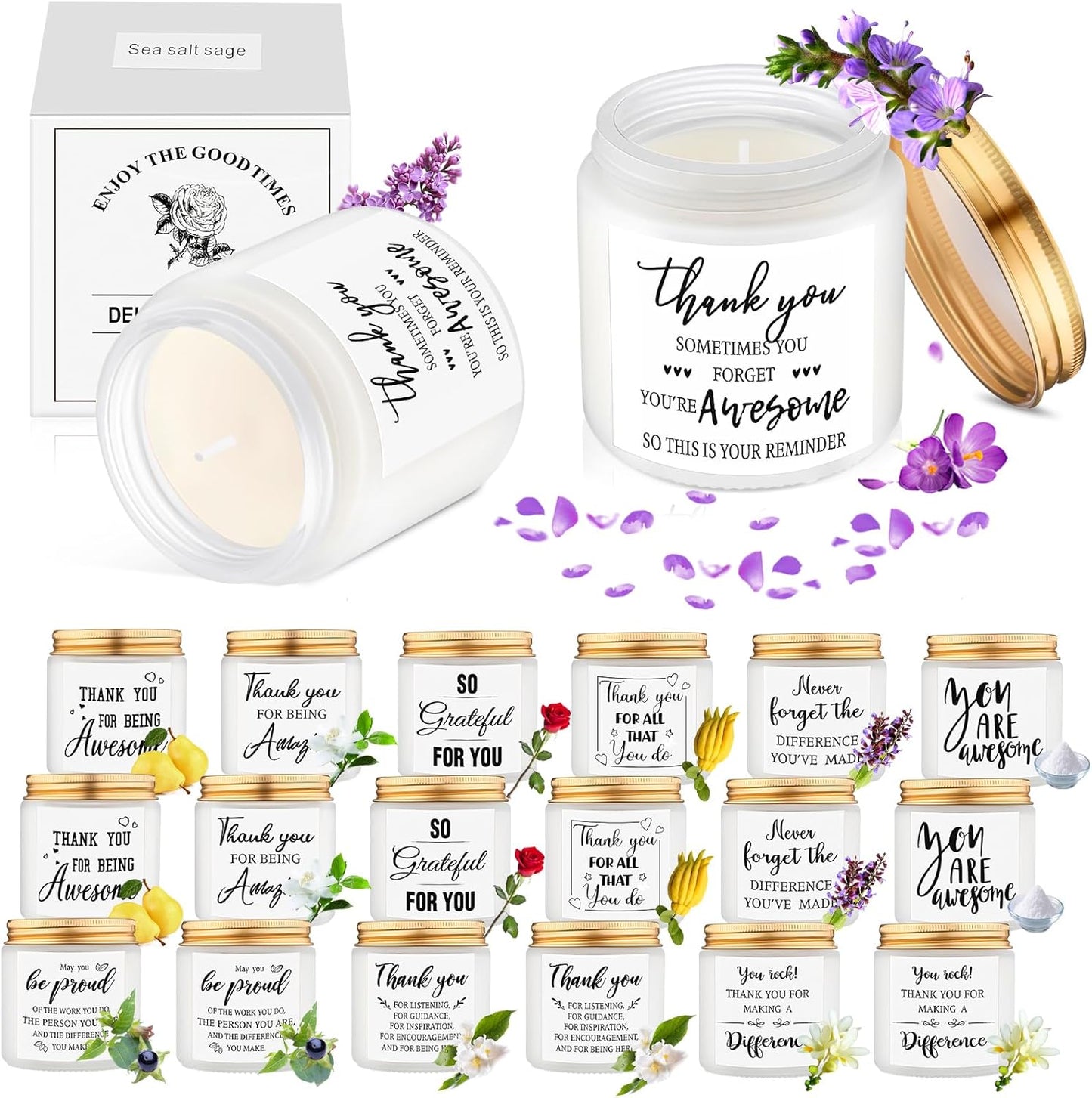 MTLEE 20 Pcs Thank You Gifts Candles 3.5 oz Employee Appreciation Inspirational Scented Soy Wax Candle Thank You Gift Christmas Gifts for Coworker Women Volunteer Teacher(Grateful,White)