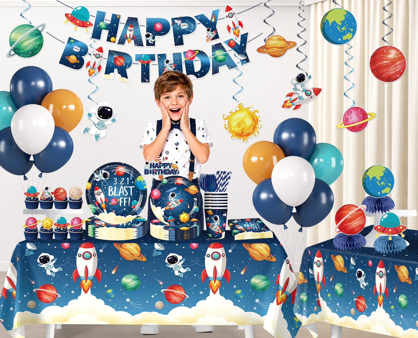 Yingoto 213pcs Space Themed Party Decorations for Boys, Serves 25
