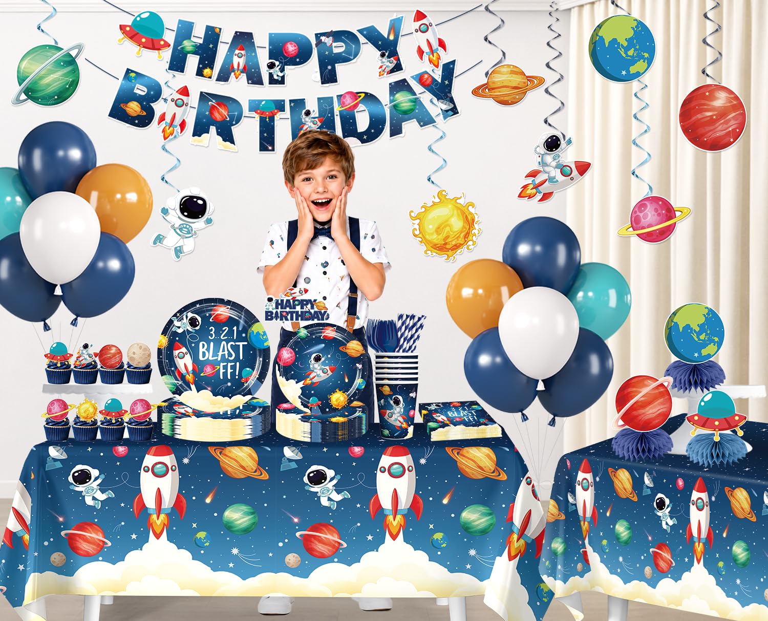 Yingoto 213pcs Space Themed Party Decorations for Boys, Serves 25