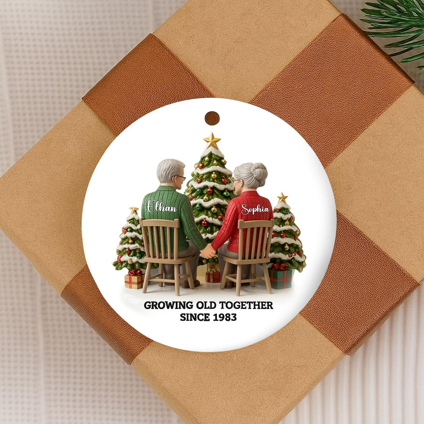Love Signal Growing Old Together Christmas Ornament, Personalized Couple Ornaments for Christmas Tree Decor, Gifts for Wife Husband Mom Dad Women Men, Boyfriend, 2D Flat Acrylic, Ceramic Ornament 02