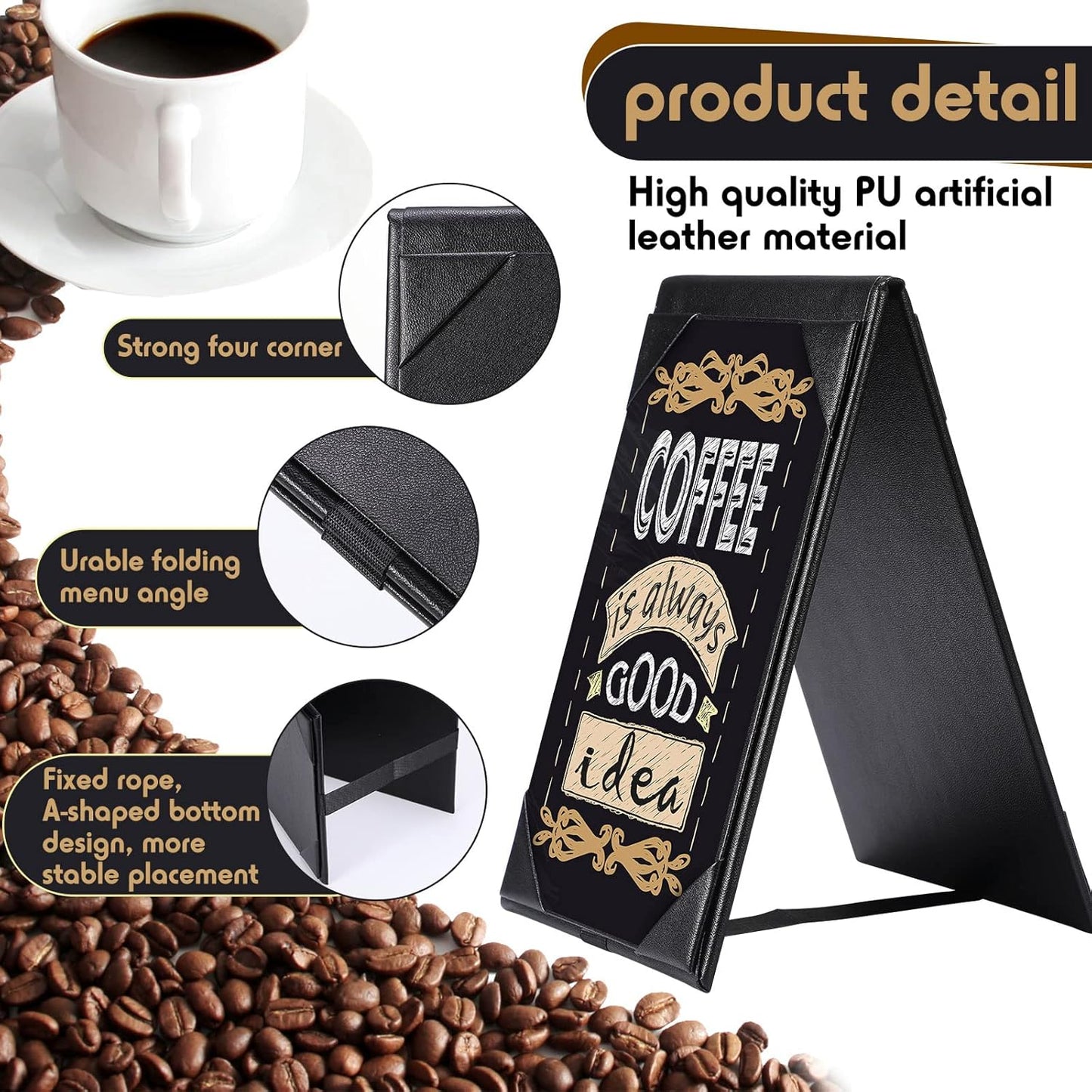 Gerrii Leatherette Table Tents Black PU Leather Menu Covers Bulk Double Sided Frame Sign Holders 2 Side Drink Dessert Menu Folders for Restaurant Coffee Cafe Bar Wedding Supplies(30 Pack,4 x 6 Inch)