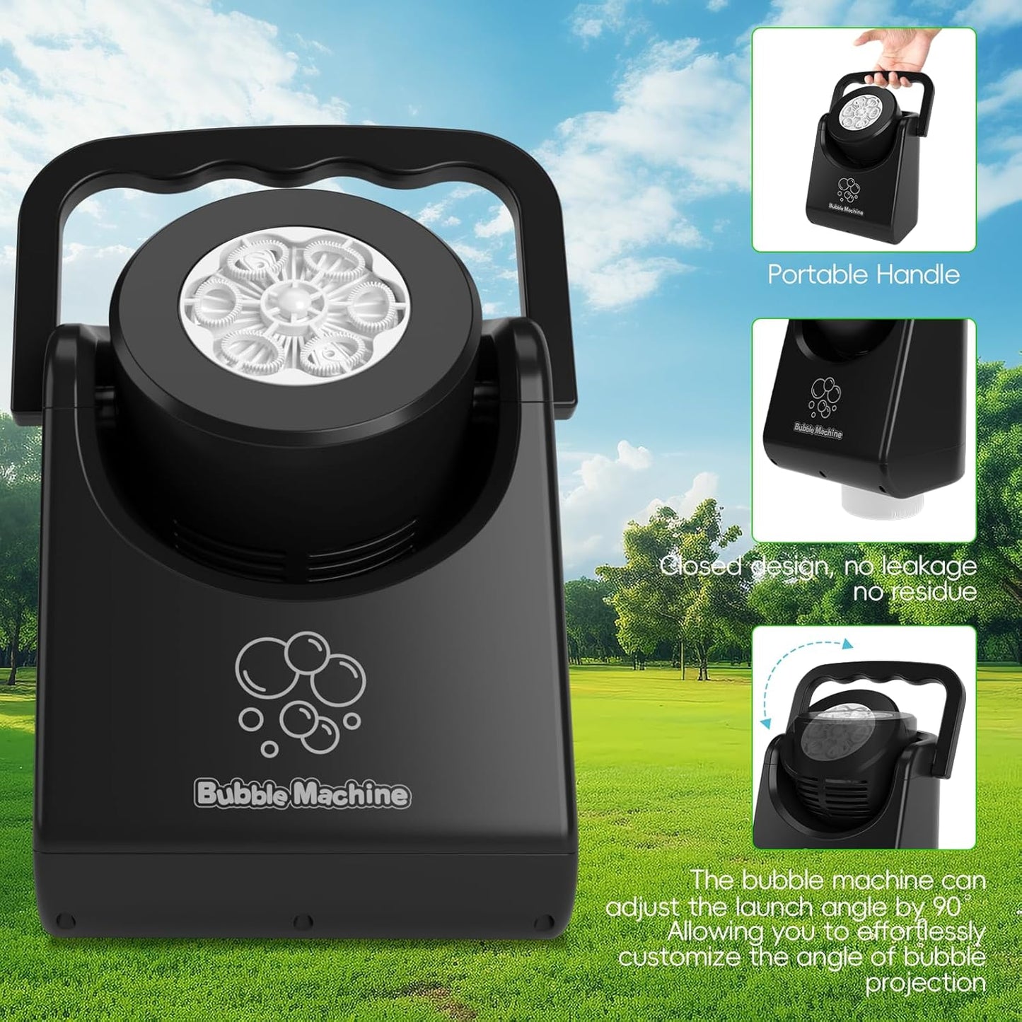 Bubble Machine Automatic Bubble Blower for Kids Batteries Operated Portable Bubble Maker Electric Bubble Machine Adjust Angle by 90° Indoor Outdoor Toy for Birthday Party Wedding (Portable Black)