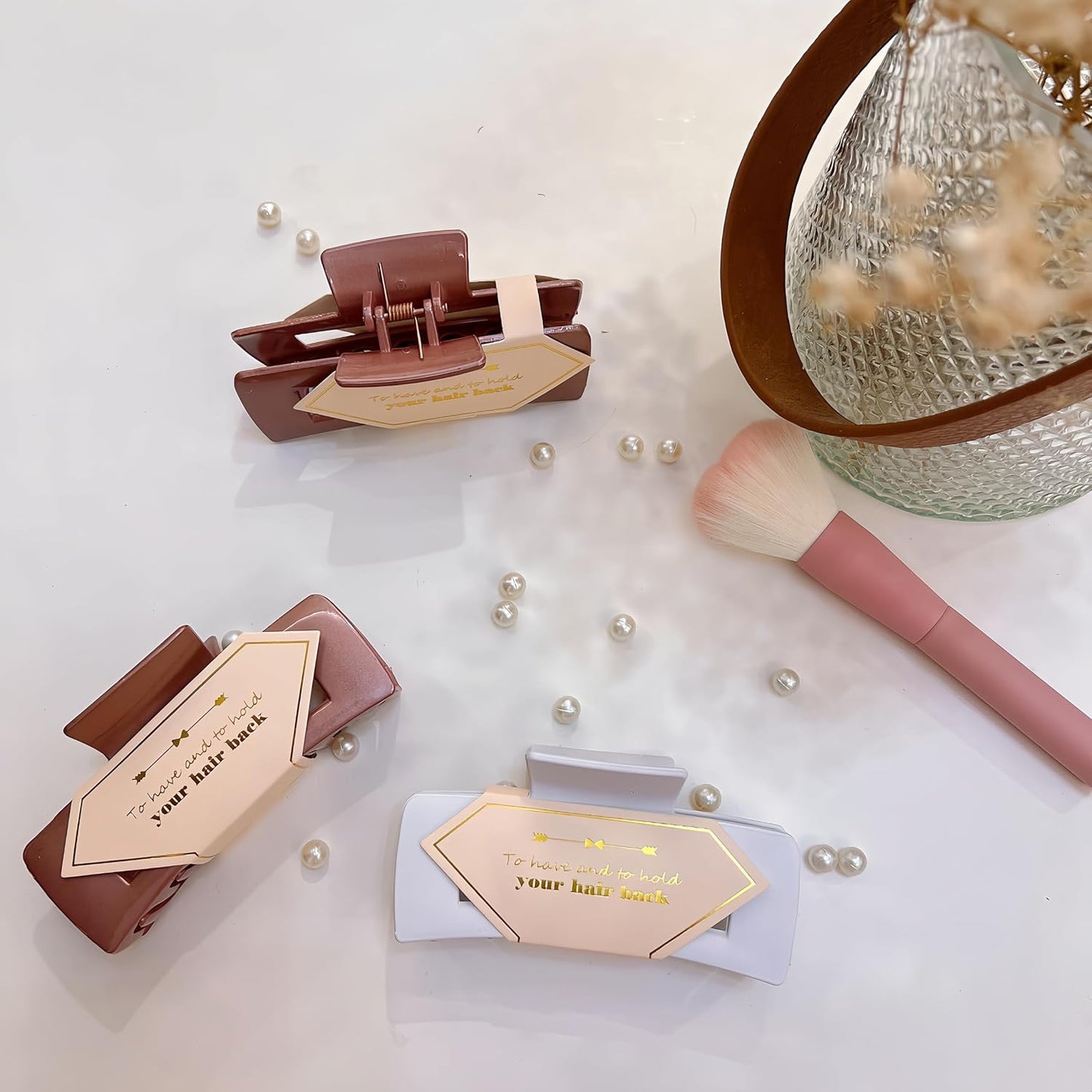 Bridesmaid Scrunchies Proposal Gifts Bachelorette Hair Claws Clips Girls heart sunglasses for Wedding Party Favors (White&Rose Gold)