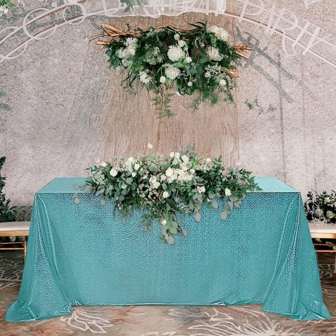 Fitable Sequin Tablecloth for Parties 60x84 Inch - Sparkle Glitter Table Cloth Laser Rectangle Overlay for Wedding Baby Shower Ceremony Birthday Holiday Banquet Decor, Teal