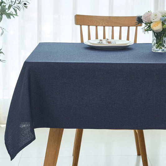 maxmill Linen Textured Rectangular Tablecloth Water Resistant Wrinkle Free Spill-Proof Stain Proof Dining Room Table Cloth Decoration Banquet Party Wedding Holiday Dinner, 52 x 84 Inch, Navy Blue