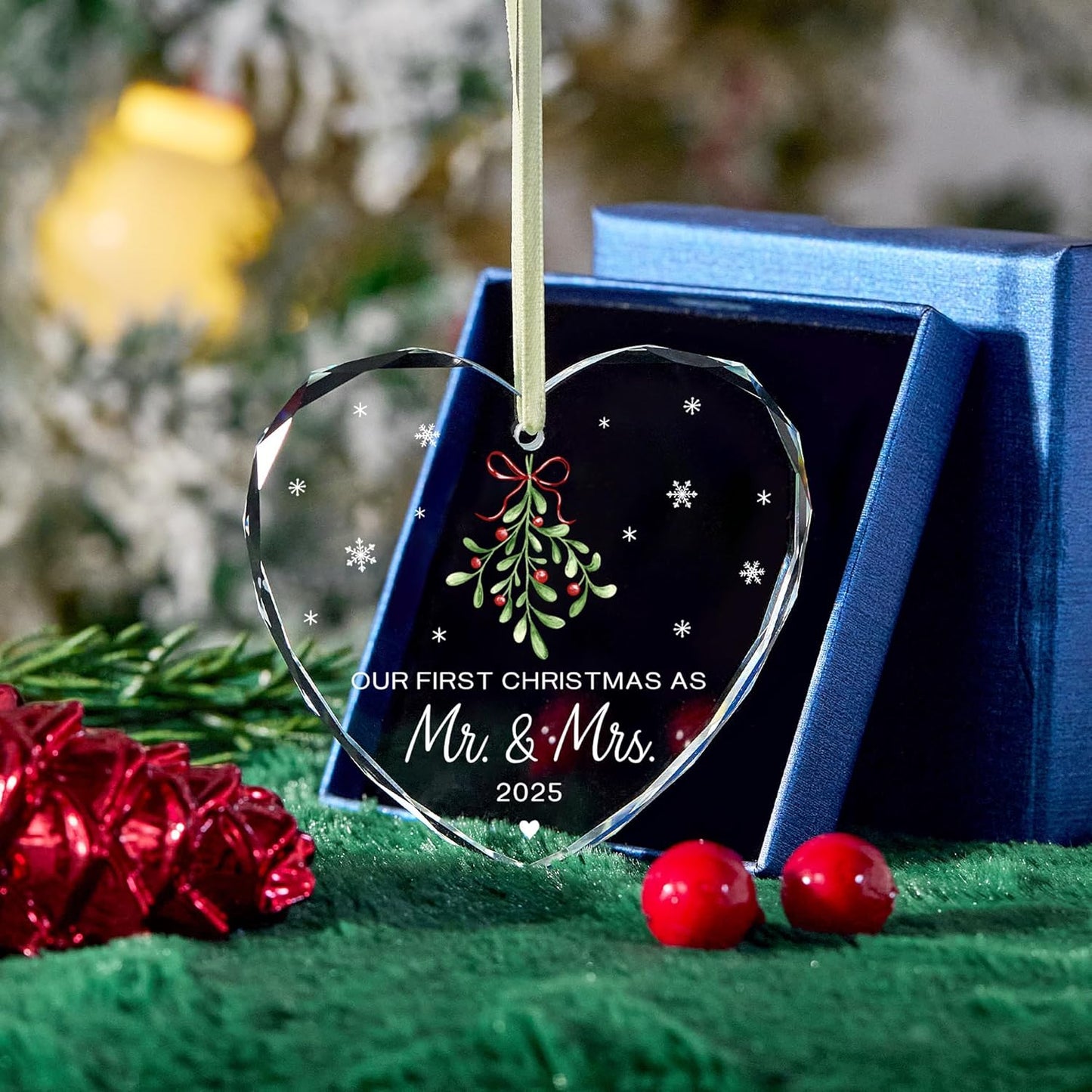 Wedding Gifts -Mr and Mrs Gifts - Wedding Gift for Couples 2025 Future Mr and Mrs - Bridal Shower Gift ldeas for Married Newlywed -Glass 1st First Christmas Married Ornament 2025