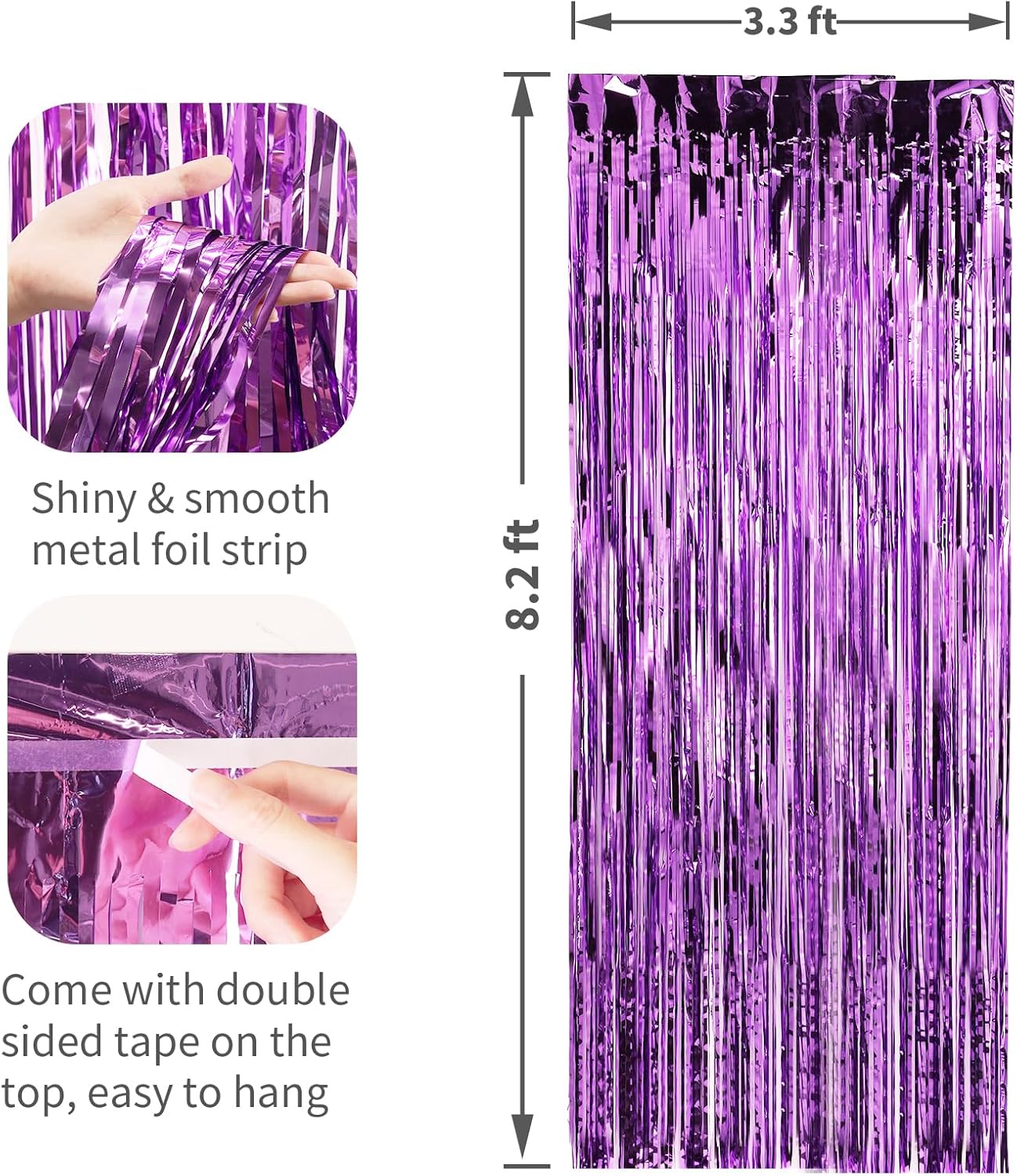 2 Pack Purple Foil Fringe Curtains Door Streamers Party Decorations 3.3 x 8.2 ft, Tinsel Curtain Fringe Backdrop for Parties, Door Fringe Birthday Streamers, Photo Booth Backdrops, Party Decor
