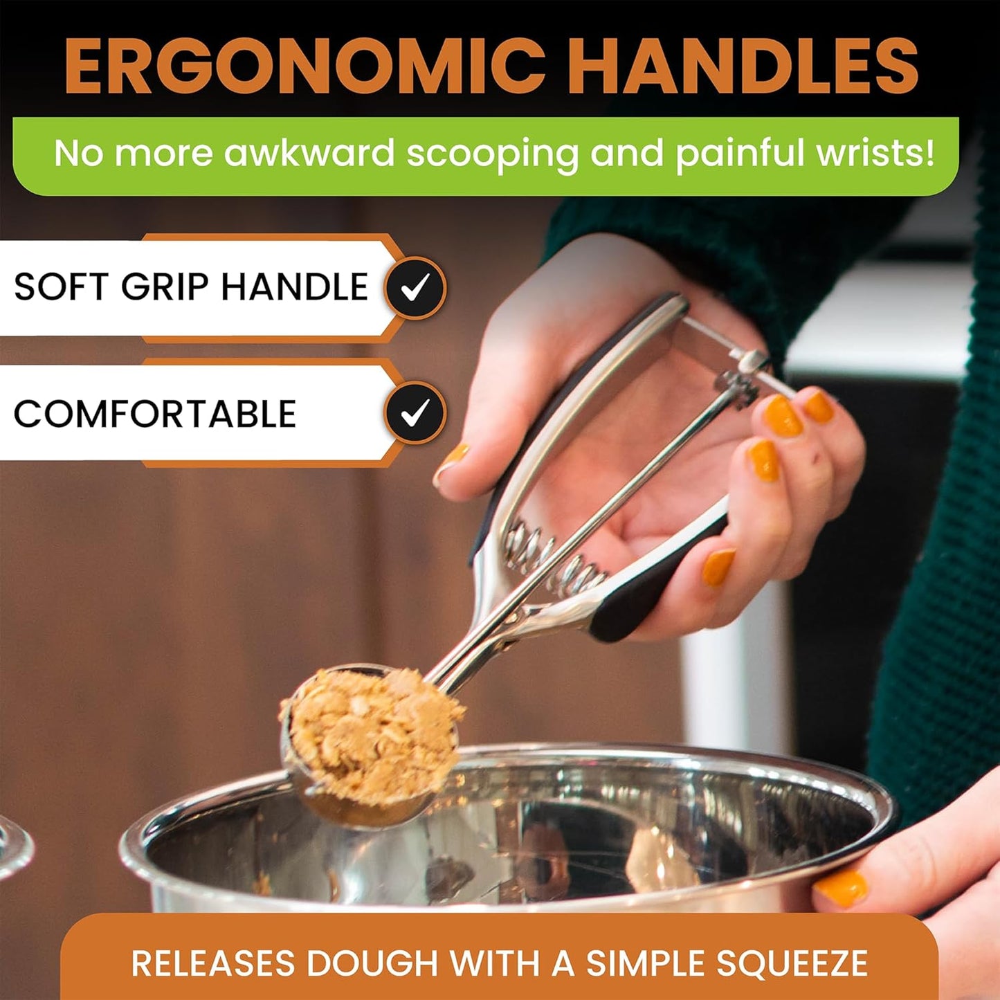 Spring Chef Medium #40 Stainless Steel Cookie Scoop for Baking - Multifunctional Cookie Dough Scoop with Trigger Release, 1.7 Tablespoon Food Scooper for Kitchen - Dishwasher Safe Melon Baller - Black