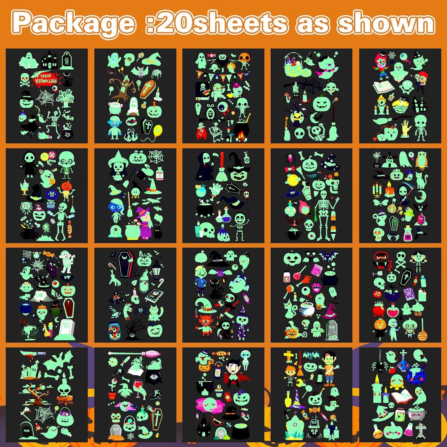 Luminous Halloween Temporary Tattoos for Kids,Bulk Halloween Party Favors-360Pcs Glow Halloween Fake Tattoos for Boys and Girls,Halloween Decorations,Games Gift Prizes for Kids,Goodie Bag Fillers