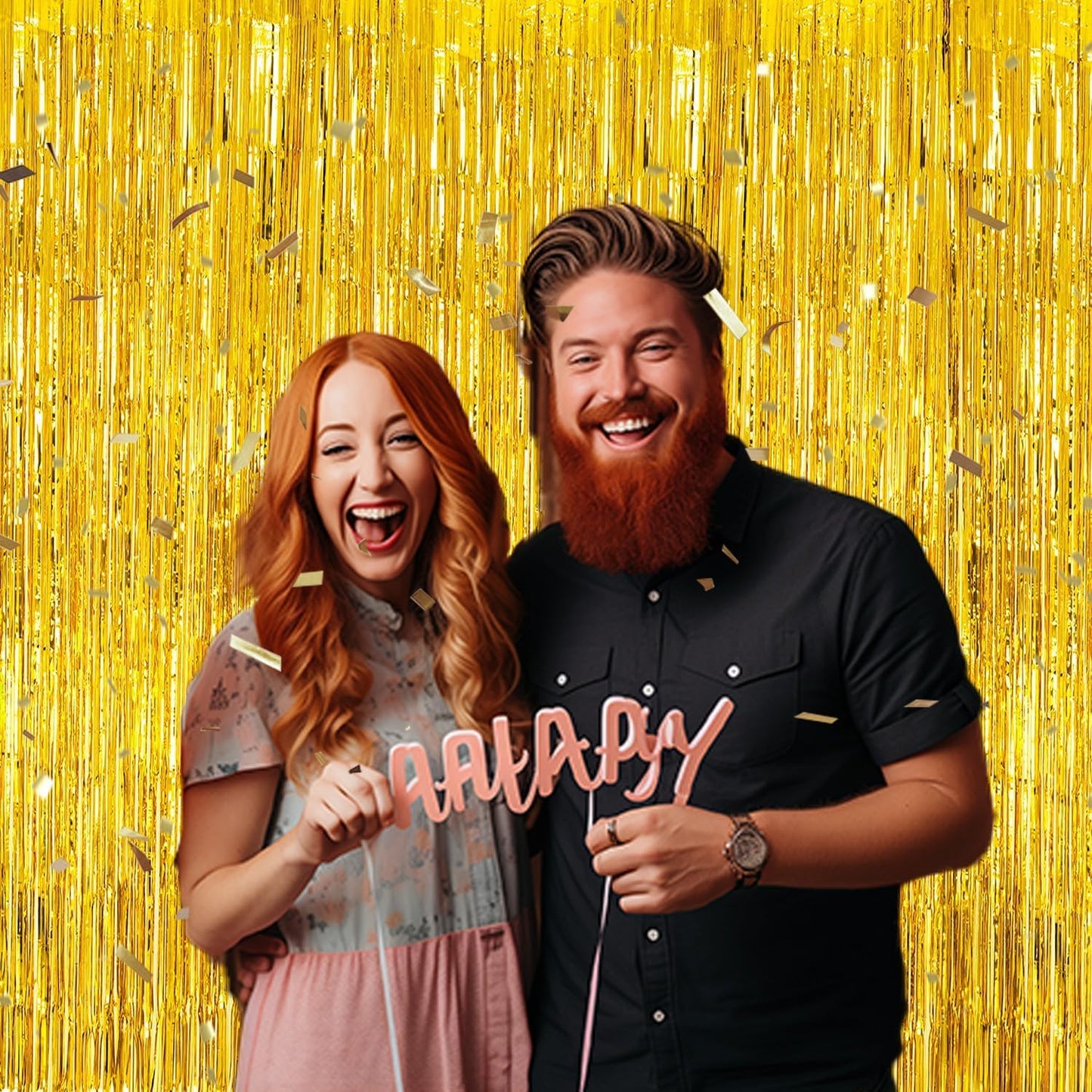 3 Pack Foil Fringe Backdrop - Laser Gold Shiny Tinsel Curtains for Party Decoration/Photo Booth Props - 3.3x8.2 FT Metallic Foil Backdrop for Birthday, Wedding, Graduation, Christmas.