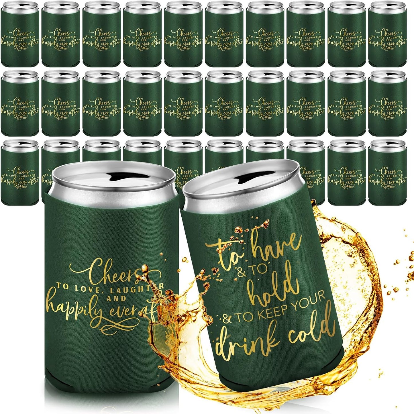50 Pieces Wedding Can Cooler Bulk Engagement Party Favors for Guests Cheers to Love Laughter and Happily Ever After Rehearsal Dinner Decorations for Wedding Bridal(Army Green,Cute)