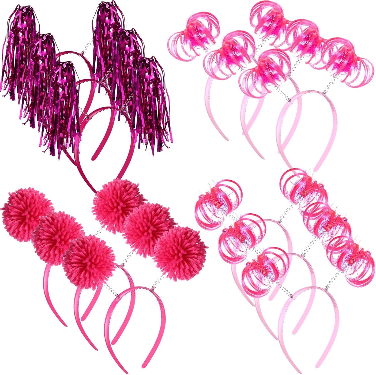 Censen 12 Pcs Halloween Pom Pom Party Headbands Tinsel Ponytails Spirit Head Bopper Headwear for Christmas Birthday Holiday