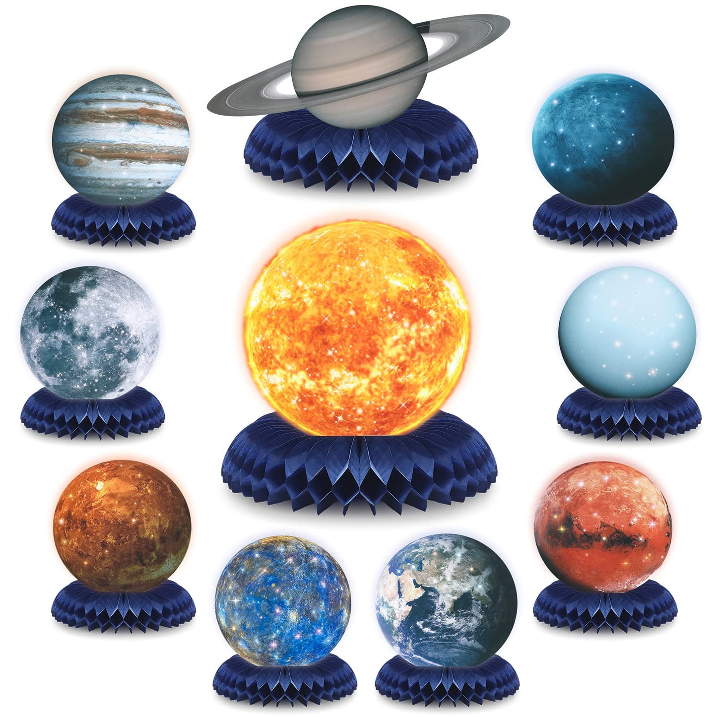 Eersida 10 Pcs Space Party Decorations Solar System Honeycomb Centerpieces