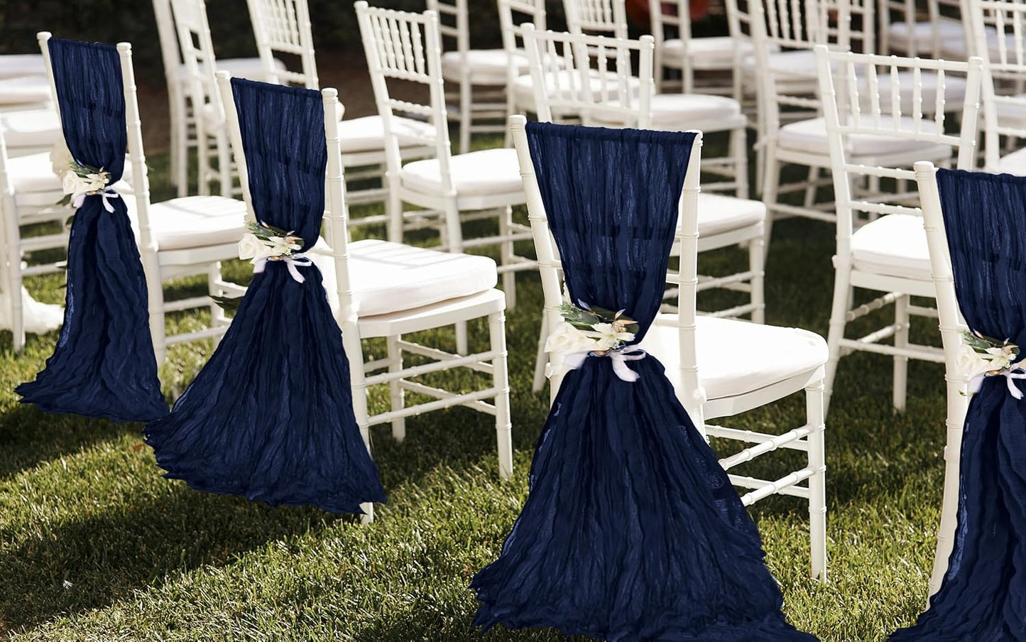50 PCS Cheesecloth Chair Sashes, Bows Designed ChairSashes, 15.7x70 inch Chair Sashes for Aisle Decorations Universal Chairs Cover Decoration for Wedding Reception Party Banquet (Navy Blue)