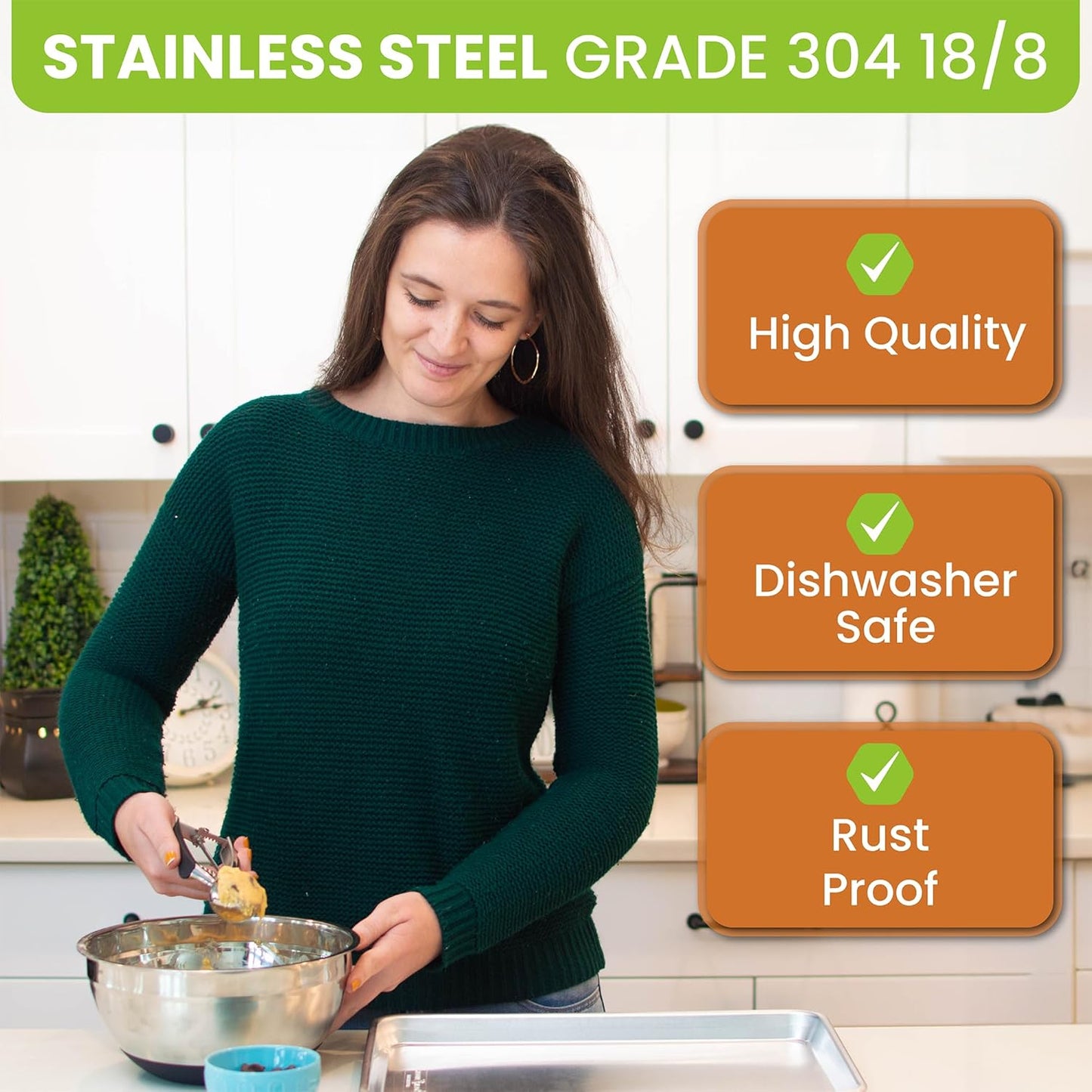 Spring Chef Small 1 Tablespoon Stainless Steel Cookie Scoop for Baking - Multifunctional #60 Cookie Dough Scoop with Trigger Release - Kitchen Scooper for Food - Dishwasher Safe Melon Baller - Black