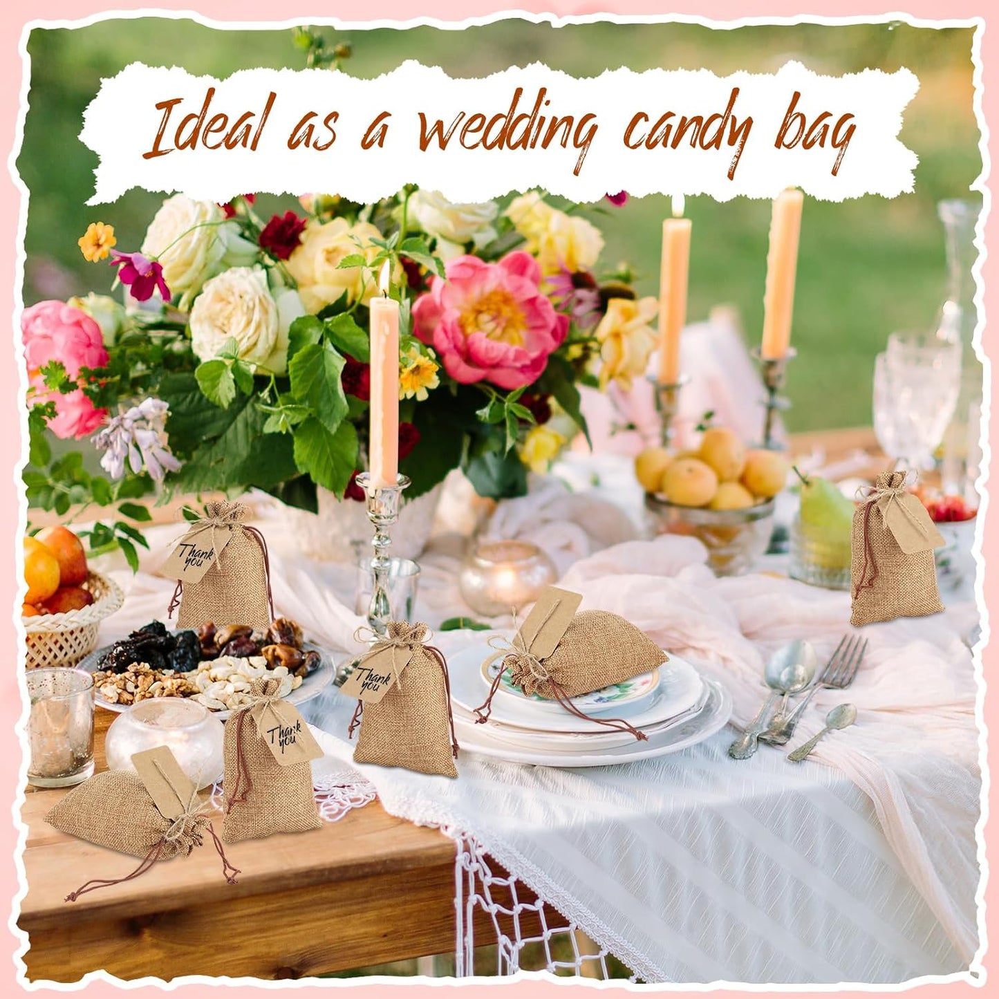 Woanger 100 Pcs Burlap Gift Bags with 100 Pcs Kraft Paper Gift Tags with Drawstring Favor Bulk Burlap Sack Bags for DIY Wedding Party Craft(3 x 4 Inch,Dark Brown)