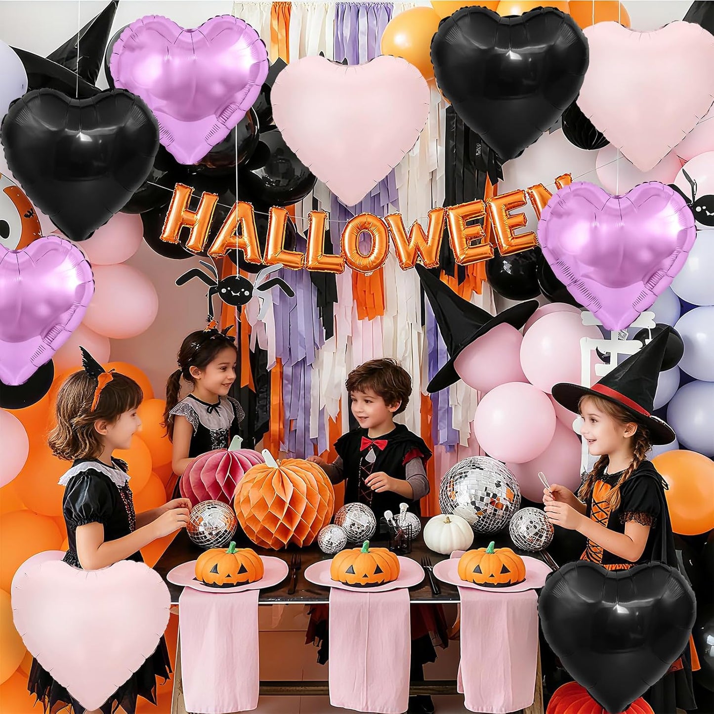 Purple Pink Black Heart Balloons, 18 Inch Baby Pink and Purple Black Heart Foil Shape Balloon, 12PCS Large Love Helium Balloons for Halloween Birthday Bridal Shower Wedding Anniversary Party Decor