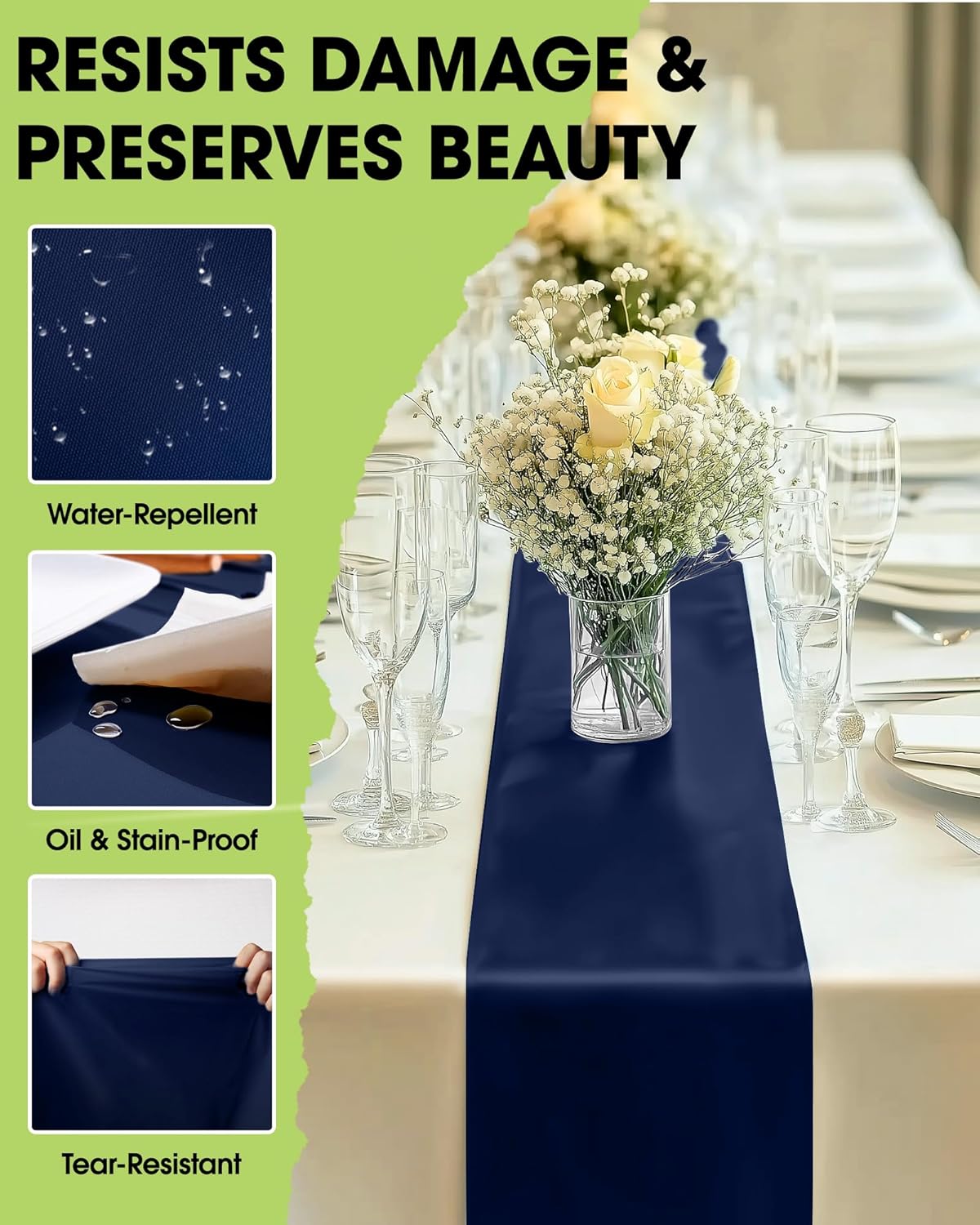 Pureegg Navy Blue Plastic Table Runners - 10 Pack, 14'' x 108'', Water Resistant & Disposable Centerpiece Decorations for Table Cloth, Wedding, Birthday, Holiday, Baby Shower, Party, Home Decor