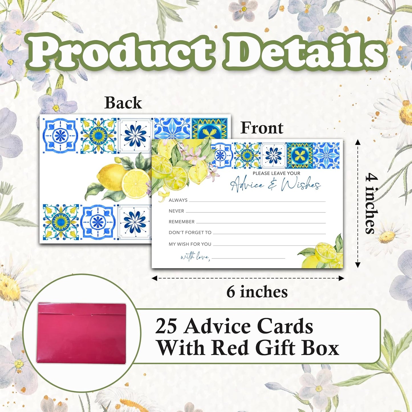 Advice And Wishes Cards (25pcs), Mediterranean Lemon Advice Cards For Mr And Mrs, Bride And Groom, New Parents, Bridal Shower, Baby Shower, Engagement, Wedding, Bachelorette Party Games Decor -A03