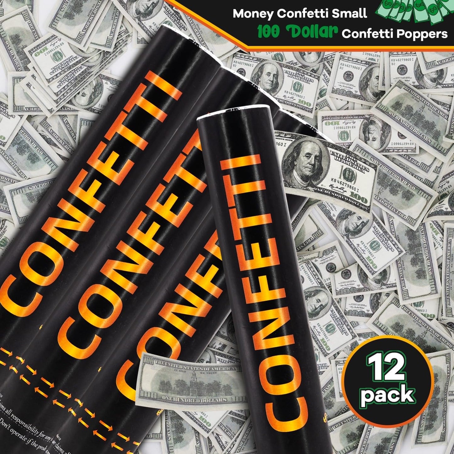 Money Confetti Cannon 12Pack Biodegradable 100 Dollar Bill Money Confetti 12inch Party Poppers for