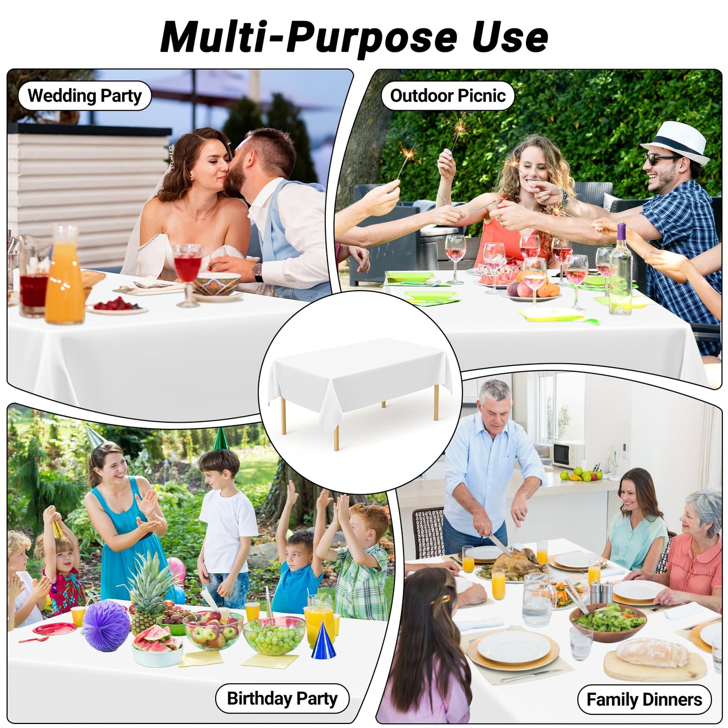 QZYL 4 Packs White Plastic Tablecloth, Large Sturdy Disposable Table Cloth