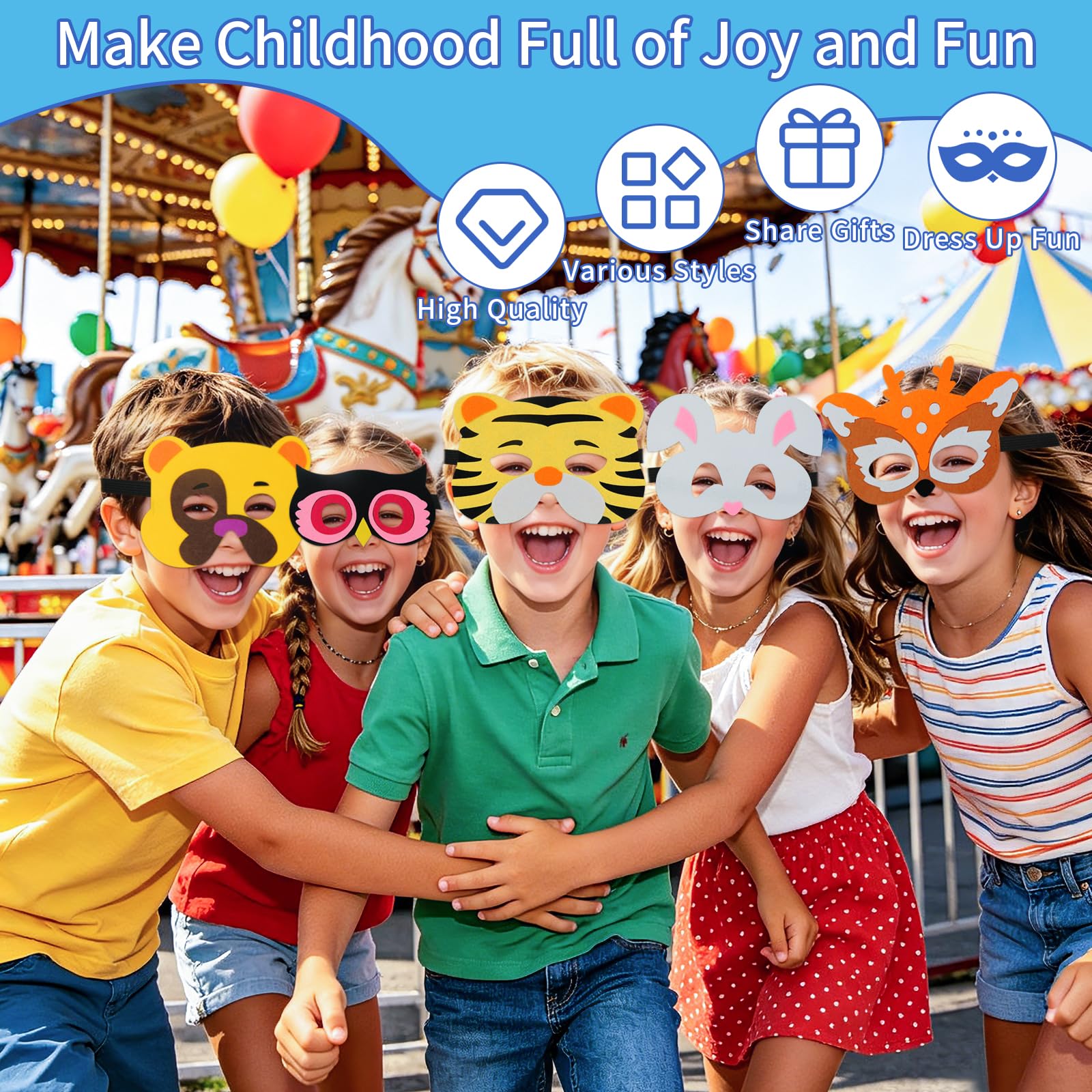 30 Pieces Felt Animal Masks for Kids Jungle Theme Party Favors Supplies