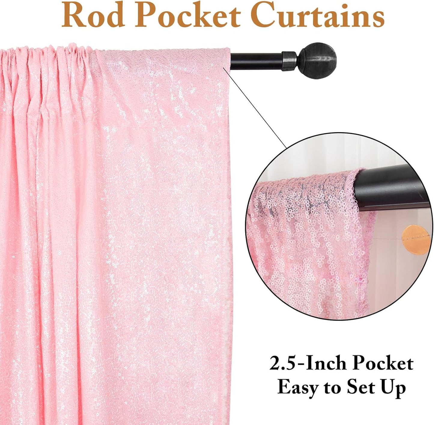 ShinyBeauty Sequin Curtains 4 Panels Baby Pink | 2Ft x 8Ft Sparkle Photo Backdrop | Shimmer Background for Parties & Events | Perfect for Baby Showers & Weddings | Durable & Elegant