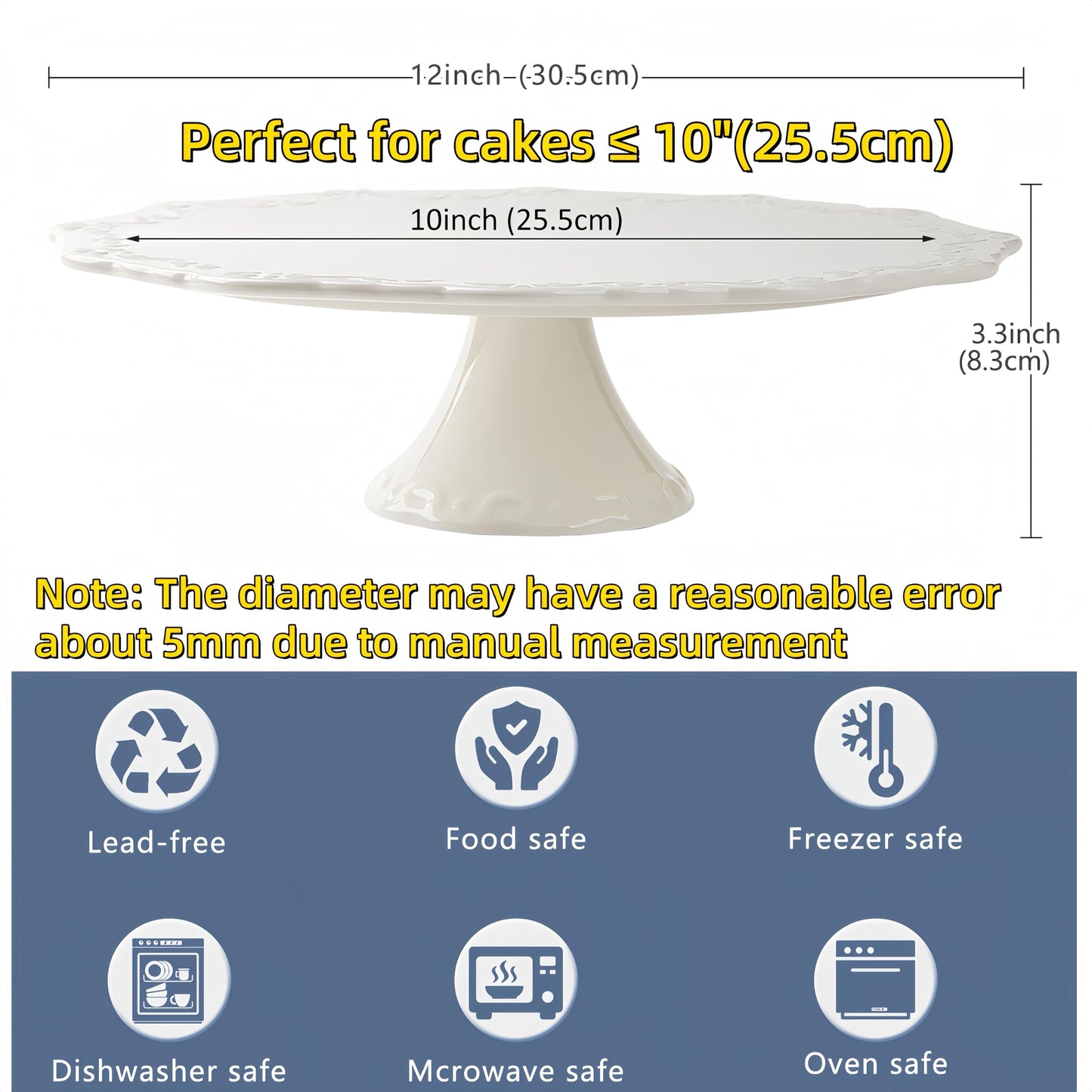 BPFY 10 Inch White Ceramic Cake Stand (Holds 10 Inch Cake), Decorative Cupcake Stand, Dessert