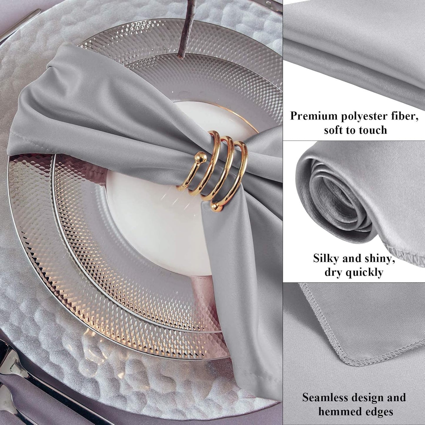 Aneco 24 Pieces Satin Napkin Square 20 x 20 Inches Dinner Napkins Weddings Party Napkin Soft Table Napkins for Romantic Weddings Party Dinner Decoration (Silver)