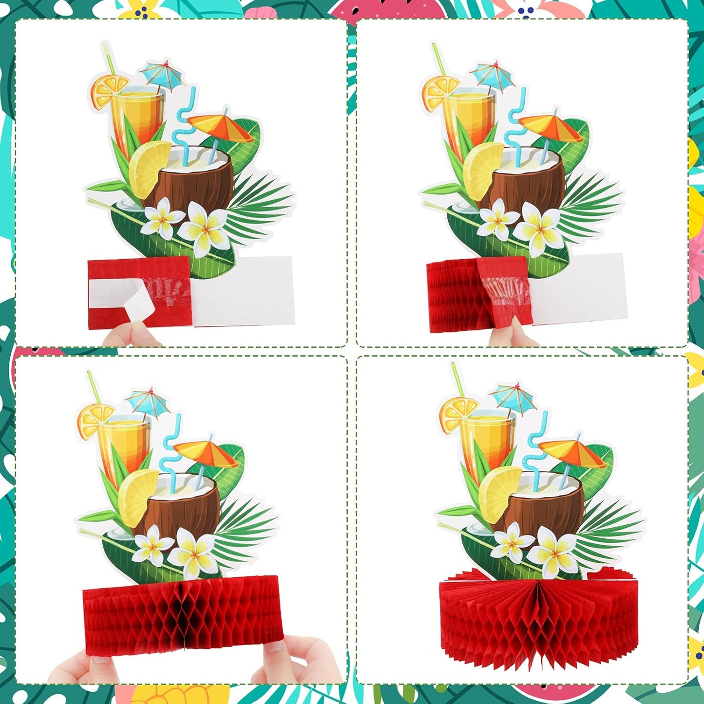 Waydress 9 Pcs Hawaiian Luau Party Decorations Margaritaville Tropical Centerpieces for Tables 6.9 x 8.5 Inches Hawaiian Honeycomb Centerpieces for Luau Summer Themed Tiki Party Supplies