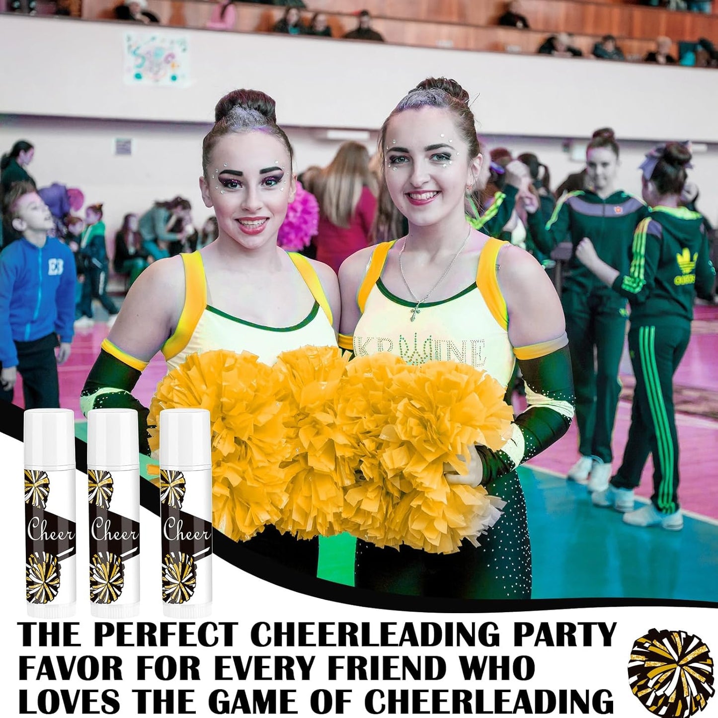 24 Pcs Cheer Lip Balm Cheer Teams Camp Gifts Pom Pom Leaders Party Favors Gear Lip Balm Mom Gift for Competitive Party Guest Supplies(Black)