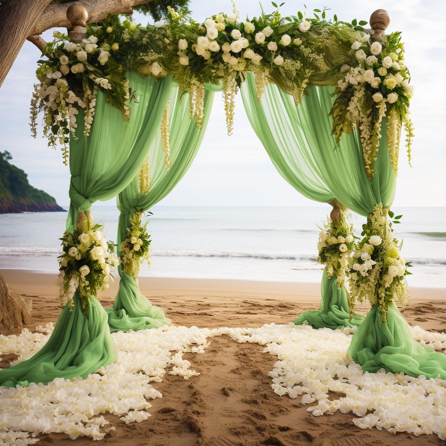 Wokceer Wedding Arch Draping 3 Panels 28.7" x 20FT Sage Green Sheer Fabric Backdrop for Ceremony, Birthday Party, Bridal Shower Decoration