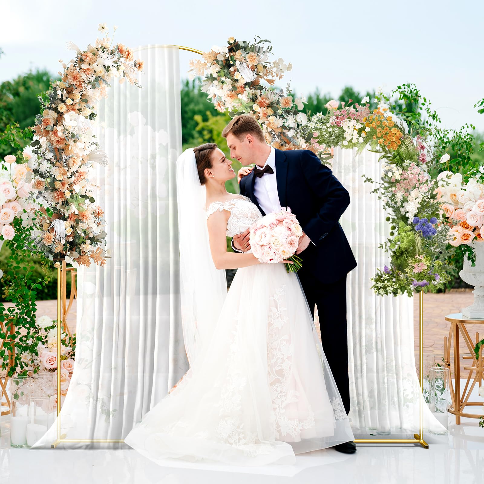 Metal Arch Backdrop Stand, 7.2FT+6FT Wedding Arch Frame, Gold Wedding Arch Backdrop Stand Set of 2